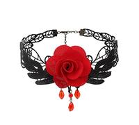 JUSTUSNX Collier rétro en dentelle avec pendentif en forme de rose - Style gothique - Accessoires d'Halloween pour femmes et filles (B)