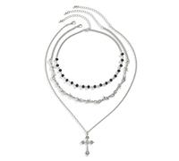 JUSTUSNX Croix Collier Ensemble Argent Gothique Croix Choker Crucifix Collier Pendentif pour Femmes, Taglia unica, Métal