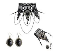 JUSTUSNX Ensemble collier et boucles d'oreilles pour Halloween, collier et boucles d'oreilles style vampire, accessoires de costume d'Halloween, bijoux gothiques pour femme, taille unique, Métal
