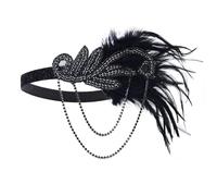 JUSTUSNX Gatsby Serre-tête style années 1920 avec plumes et strass, accessoire de fête pour femmes et filles (noir, taille unique)