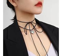 Justusnx noir gothique double Coeur Pendentif Choke collier Halloween accessoires pour femme et fille (B)