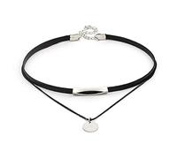 JUSTUSNX noir gothique double couche or argent rond pendentif Choke collier Halloween accessoires pour femmes et filles (B)