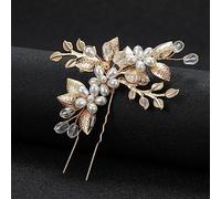 JUSTUSNX or/argent mariée coiffure de mariage perle épinglettes de cheveux accessoires Bridal Crystal Flower pièces de cheveux pour femmes et filles (A)
