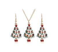 JUSTUSNX Parure de bijoux de Noël pour femme, collier pendentif arbre de Noël, collier réglable avec pendentif de Noël, taille unique, Acier allié