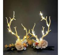 JUSTUSNX Pinces à cheveux en forme de bois de Noël avec fleur à DEL - Accessoires de cheveux de Noël pour femme (lumière chaude)