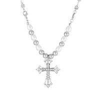 JUSTUSNX Punk Crystal Croix Collier de perles Argent gothique Strass Choker Crucifié Collier Pendentif pour les femmes et les filles, Taglia unica, Métal