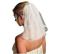 JUSTUSNX voile court de mariage blanc, voile de mariée perle/cristal avec peigne pour les femmes et les filles accessoires de fête (B)