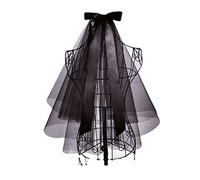 JUSTUSNX Voile de mariage court noir à 2 niveaux - Voile de mariée gothique avec peigne - Accessoires de cosplay pour femmes et filles