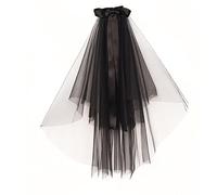 JUSTUSNX Voile de mariée gothique noir à 2 niveaux avec nœud, accessoires de cosplay pour femmes et filles