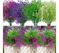 Jusvenmt 12 Bouquets Fleurs Artificielles Extérieures Deco, Fausses Plantes et Fleurs et Resistantes Aux UV Arbuste Plastique Fleurs pour Balcon Jardinière Interieur Cuisine