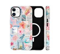 Jusy Coque de Protection magnétique pour iPhone 11, Motif Color-Block rétro d'été européen, Compatible avec MagSafe, Double Couche, Anti-Chocs