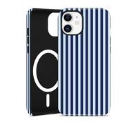 Jusy Coque de téléphone pour iPhone 11, design magnétique à motifs rayés esthétiques, compatible avec MagSafe, coque de protection à deux couches, bleu profond