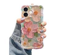 Jusy Coque pour iPhone 17, peinture à l'huile rétro colorée imprimée fleur laser bleu brillant motif mignon bouclé vague coque de téléphone en TPU souple pour femmes filles - vert