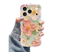 Jusy Coque pour iPhone 17 Pro, peinture à l'huile rétro colorée imprimée fleur laser bleu brillant motif mignon bouclé vague coque de téléphone en TPU souple pour femmes filles - vert