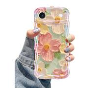 Jusy Coque pour iPhone Air, peinture à l'huile rétro colorée imprimée fleur laser bleu brillant motif mignon bouclé vague coque de téléphone en TPU souple pour femmes filles - vert