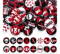 Jutom Lot de 48 mini badges ronds en forme de ruban rouge de 3,8 cm pour sensibilisation à la toxicomanie - Broches de semaine en ruban rouge - Fournitures de fête pour campagnes, événements