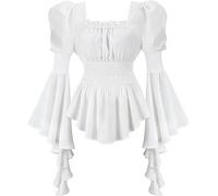 Jutrisujo Blanc Chemisier Blouse Femme De l'épaule Costume Medieval Renaissance Rétro Victorien Épaule Dénudée Élégante Sexy Top Gothic L