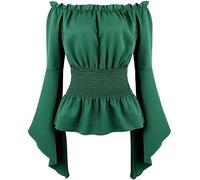 Jutrisujo Chemisier Blouse Femme De l'épaule Costume Medieval Renaissance Rétro Victorien Épaule Dénudée Élégante Sexy Top Gothic Jaune XS