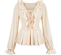 Jutrisujo Chemisier Femme Blouse Costume Medieval Renaissance Rétro Victorien Épaule Dénudée Élégante Sexy Top Vampire Pirate Kaki XL