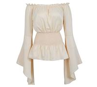 Jutrisujo Chemisiers et Blouses Femme Costume Medieval Renaissance Rétro Victorien Épaule Dénudée Élégante Sexy Top Vampire Pirate Kaki XS