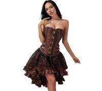 Jutrisujo Corset Bustier Femme Jupe Robe Halloween Steampunk Dentelle Vintage Pirate Lingerie Grande Taille Costume Brun S