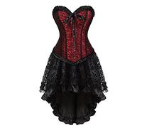 Jutrisujo Corset Bustier Robe Jupe Femmes Sexy Dentelle Lingerie Grande Taille Burlesque Rouge 5XL