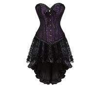 Jutrisujo Corset Bustier Robe Jupe Femmes Sexy Dentelle Lingerie Grande Taille Burlesque Violet L