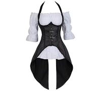 Jutrisujo Corset Bustiers und Chemisier 2 pièces Punk Rave Fête Costume burlesque Pirate Viking sexy Noir 2XL