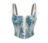 Jutrisujo Corset Crop Top Femme with Straps Vintage Renaissance Lace up Medieval Party Waist Western Blue M