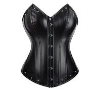 Jutrisujo Corset Femme Bustier Sexy Top Cuir Faux Fur Gothique Push up Vintage Halloween Pirate Burlesque Noir 2XL