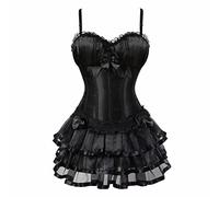 Jutrisujo corset femme bustier sexy tutu jupe lingerie floral gothique minceur waist cincher push up burlesque Noir 2XL