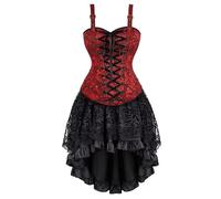 Jutrisujo Corset Femme Jupe Robe Bustier Steampunk Sexy Dentelle Vintage Lingerie Grande Taille Gothique Costume Vin Rouge 5XL