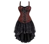 Jutrisujo Corset Femme Jupe Robe Dress Bustier Steampunk Sexy Dentelle Vintage Lingerie Grande Taille Gothique Costume Brun M