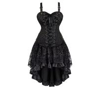 Jutrisujo Corset Femme Jupe Robe Dress Set Bustier Steampunk Sexy Dentelle Vintage Lingerie Grande Taille Gothique Costume Noir S