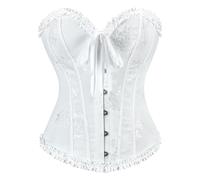 Jutrisujo Corset Femme Overbust Bustier Top Basque Gothic Costumes Plus Size Renaissance White XS