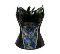 Jutrisujo corset femme sexy Dentelle Paon Plume Bustier sûrre Taille Lingerie Floral Broderie a Lacets Sexy Burlesque Top medieval Noir 2XL