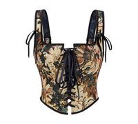 Jutrisujo Corset Femme Tops with Straps Vintage Renaissance Lace up Outfits Medieval Party Crop Top Waist Brown M