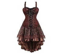 Jutrisujo Corset Jupe Robe Bustier Femme Steampunk Sexy Dentelle Vintage Lingerie Grande Taille Gothique Costume Brun L