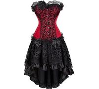 Jutrisujo corset sexy femme Robe bustier jupe Dentelle lingerie grande taille Halloween burlesque Costumé medieval rouge 5XL