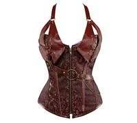 Jutrisujo corset steampunk femme cuir pirate bustier sexy lingerie gothique vintage corsets medieval victorien halloween Marron XL
