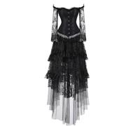 Jutrisujo Corset Top Jupe courte Set Robes Bustier Lace Long Sleeves Floral Plus Size Costume Halloween Fairy Femme Noir L