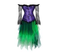 Jutrisujo Corsets Robe Top Multi couche jupe Tulle Set Lace Long avec manches Floral Plus taille Costume Halloween Fairy Femme Bustier Violet XXS