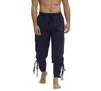 Jutrisujo Homme Pantalon de la Renaissance médiévale à Taille élastiquée pour Pirate Costume Viking Bleu S