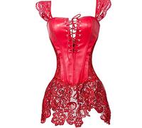 Jutrisujo jupe corsets cuir femme dentelle bustier robe guepiere minceur sûrre taille sexy costume burlesque Rouge 5xl