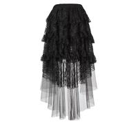 Jutrisujo Jupe Femme Dentelle 3 Couches de Dentelle Steampunk Renaissance Vintage Rétro Jupe Sexy Médiévale Taille Elastique Noir XS