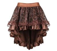 Jutrisujo Jupe Femme Dentelle Asymetrique Steampunk Renaissance Vintage Rétro Jupe Sexy Médiévale Taille Elastique Brun XL