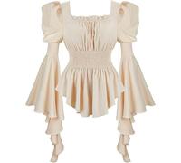 Jutrisujo Kaki Chemisier Blouse Femme De l'épaule Costume Medieval Renaissance Rétro Victorien Épaule Dénudée Élégante Sexy Top Gothic S