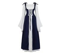 Jutrisujo Médiévale Renaissance Robes Maxi Parti Costume Vintage Déguisements Halloween Gothique Femmes Cosplay Déguisement Carnaval Victorien Bleu XS