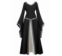 Jutrisujo Médiévale Renaissance Robes Maxi Parti Costume Vintage Déguisements Halloween Gothique Femmes Cosplay Déguisement Carnaval Victorien Noir M