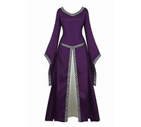 Jutrisujo Médiévale Renaissance Robes Maxi Parti Costume Vintage Déguisements Halloween Gothique Femmes Cosplay Déguisement Carnaval Victorien Violet S
